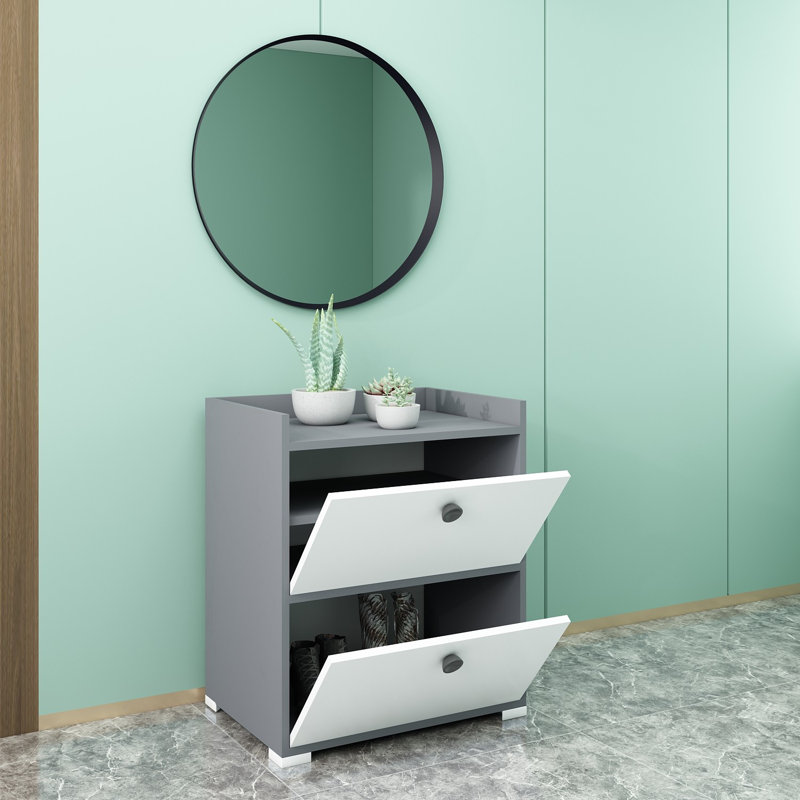 Armoire de rangement pour chaussures 2 paires, Gris anthracite / blanc