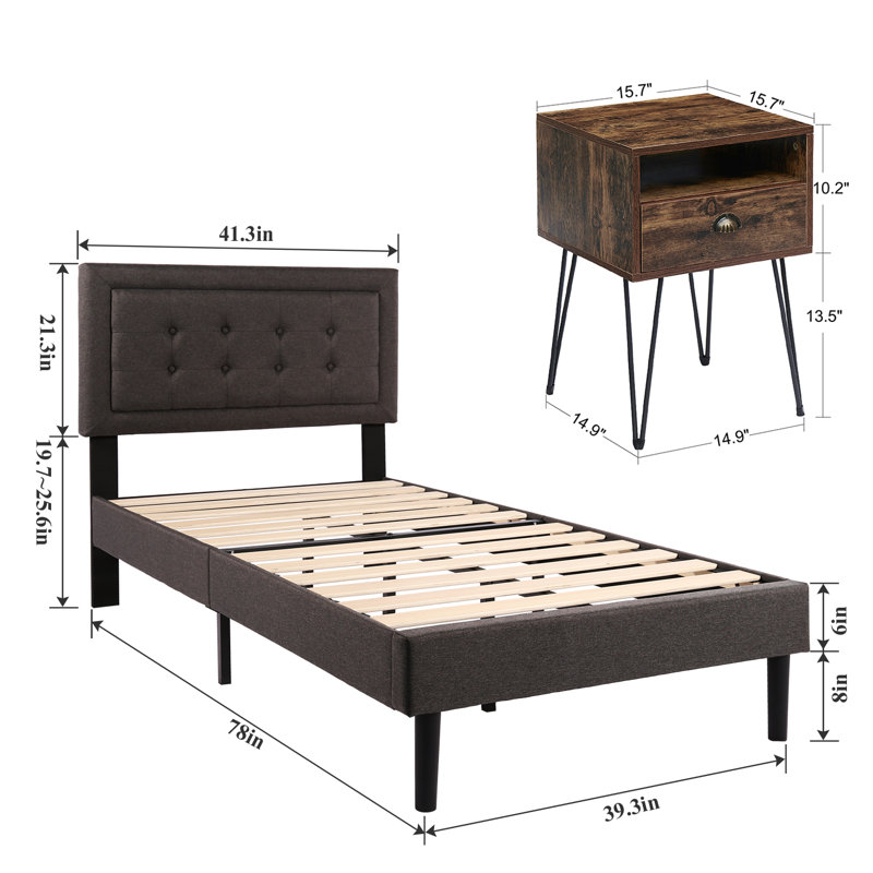 Ensemble de chambre à coucher 3 pièces Kempst, Marron, Simple