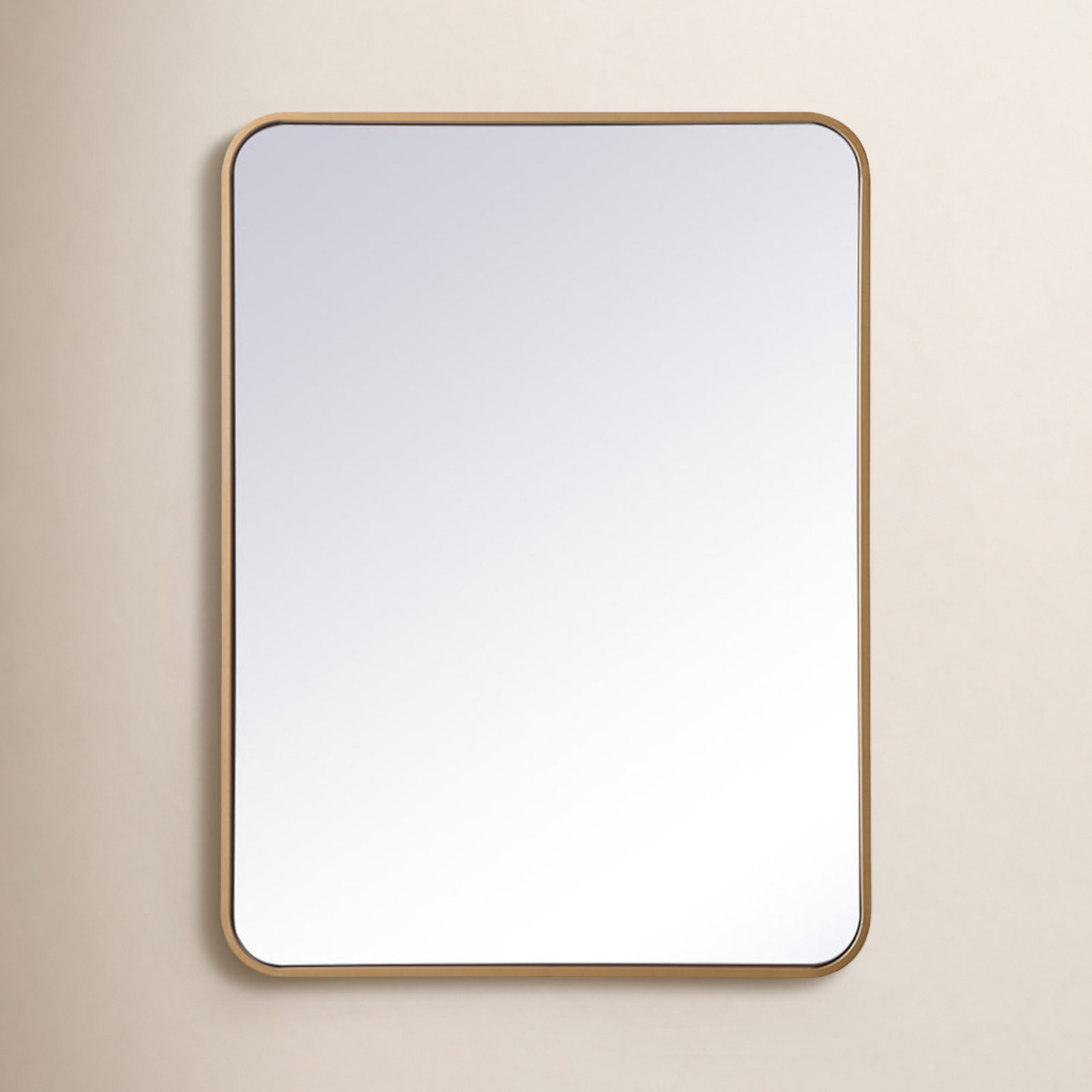 Sabine Metal Rounded Rectangle Wall Mirror, 32'' H x 24'' W, Brass