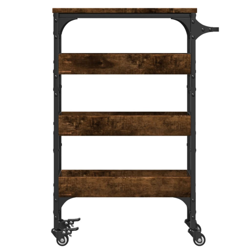 vidaXL Kitchen Trolley Storage Serving Rolling Cart on Wheels Engineered Wood, Smoked Oak/Black