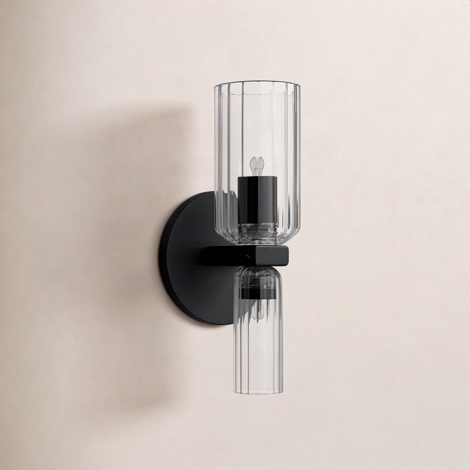 2 Light Glass Dimmable Candle Wall Light, Soft Black
