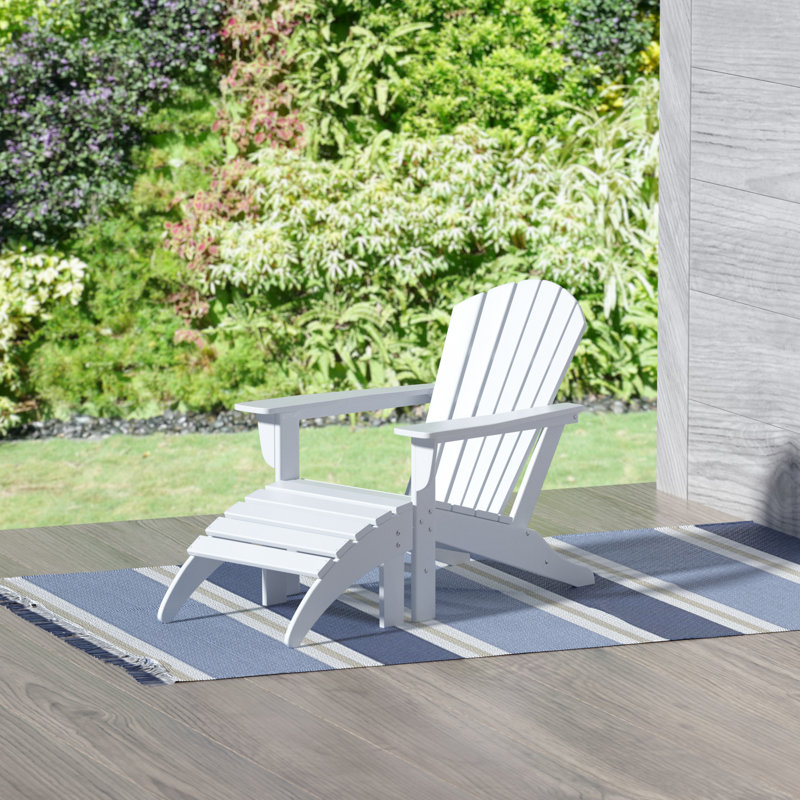 Altura Plastic Adirondack Chair with Ottoman Set, White