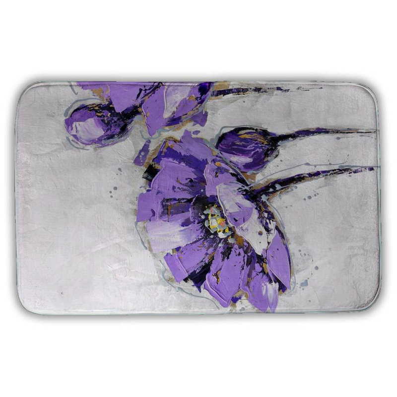 Purple abstract flowers Bath Mat with Non-Slip Backing - Quick Dry Memory Foam Bathroom Rug - Absorbent - Modern Plush Spa-Style - Machine Washable