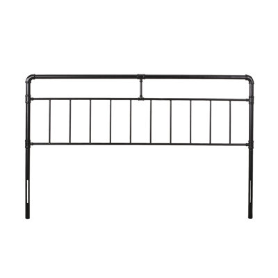 King Size Bed Headboard Featuring Iron Tube Frame, Piped Design, Flat Black Color, 2.01 In Width Headboard, Finish, Industrial Accents, 48.04 Height