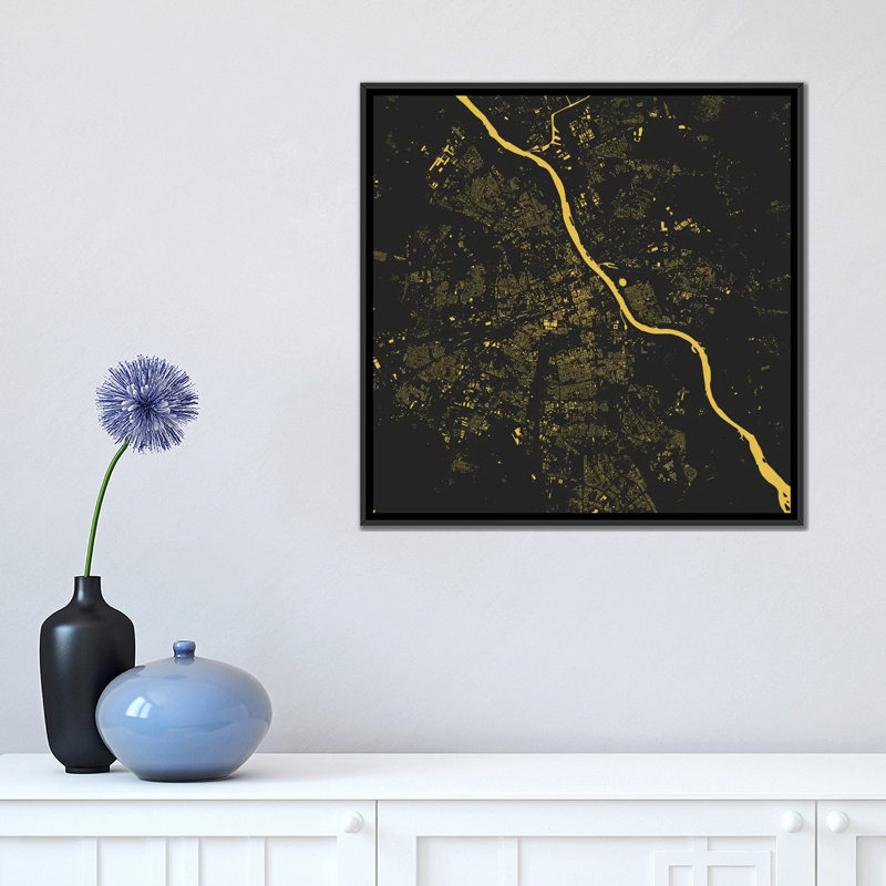 « varsovie », impression verticale sur toile tendue, H 18 po x l 18 po x P 1,5 po, Toile avec cadre noir, Pas de tapis