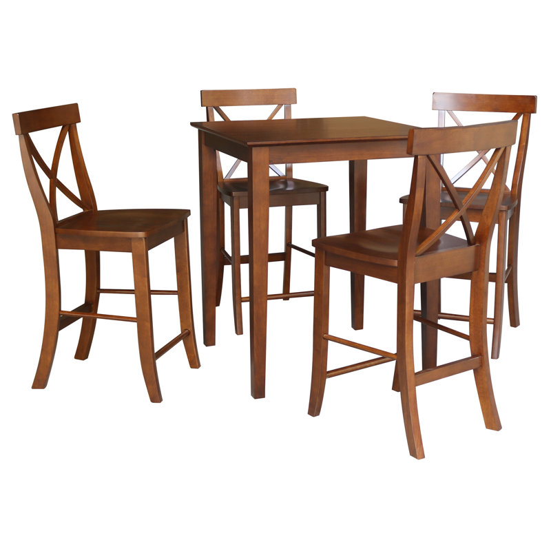 Counter Height Solid Wood Dining Set, 5 Pieces: 1 Table, 4 Chairs, Espresso