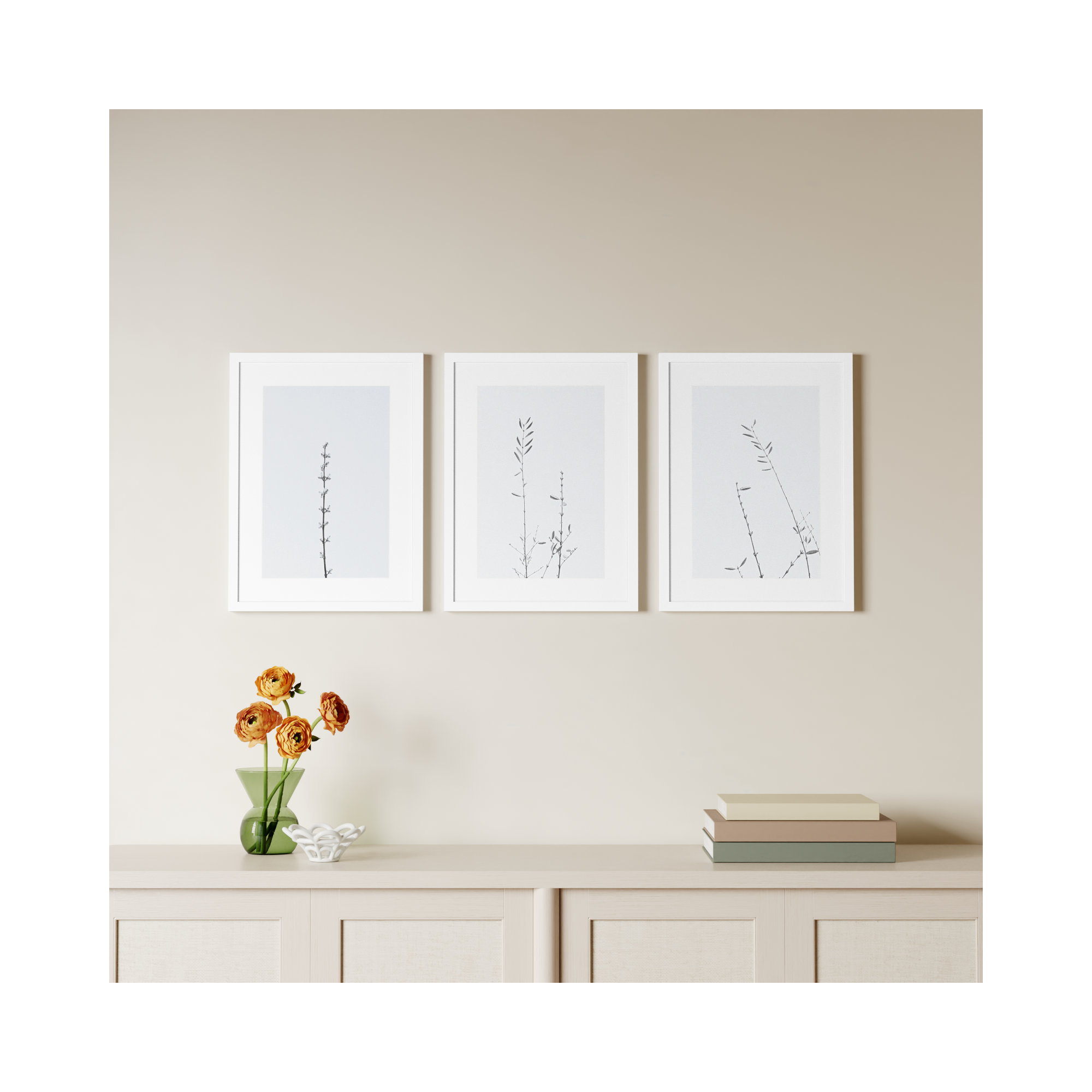 Retro Tennessee Botanical Prints by Adela - 3 Piece Single Picture Frame Photograph Set, 13" H x 34" W x 1" D, White