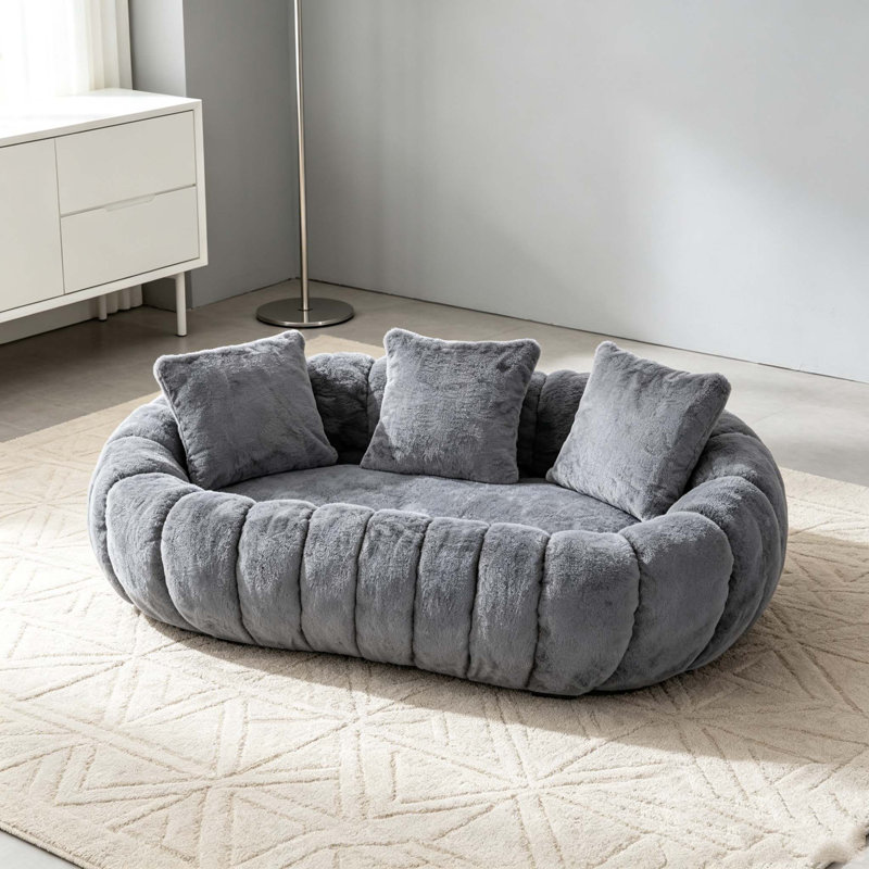 Canapé de forme florale, canapé en fausse fourrure ultra-doux, Gray