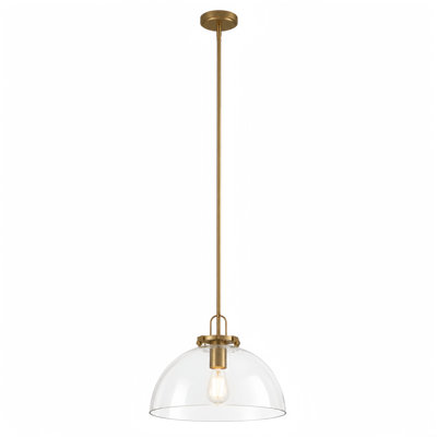 1-Light 12'' Dimmable Dome Modern Single Antique Brass Pendant Light for Kitchen Island.Features Clear Glass.