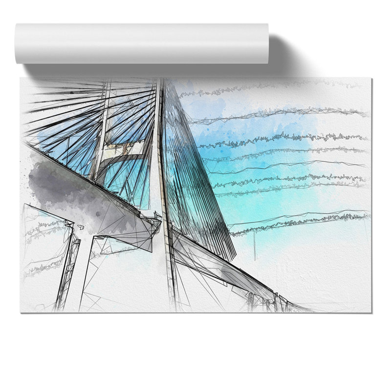 Vasco da Gama Bridge in Portugal Sketch - Frameless Print, 59cm H x 84cm W x 0.1cm D