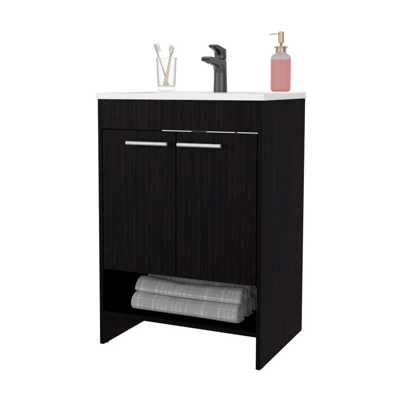 2-Door Bathroom Vanity With Open Storage, Wenge