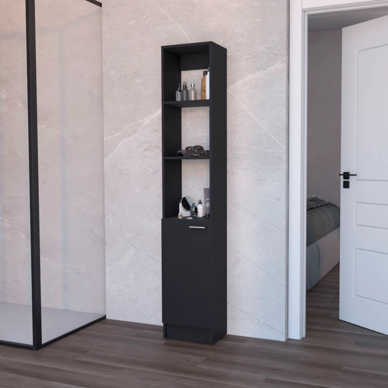 Armoire en lin noir à 1 porte, Noir