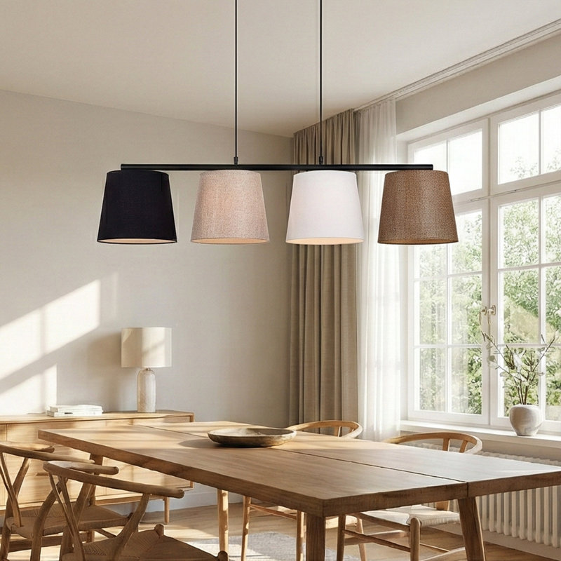 Luminaire suspendu pour îlot de cuisine avec hauteur réglable et 4 lumières, Noir, Noir / or / blanc / beige