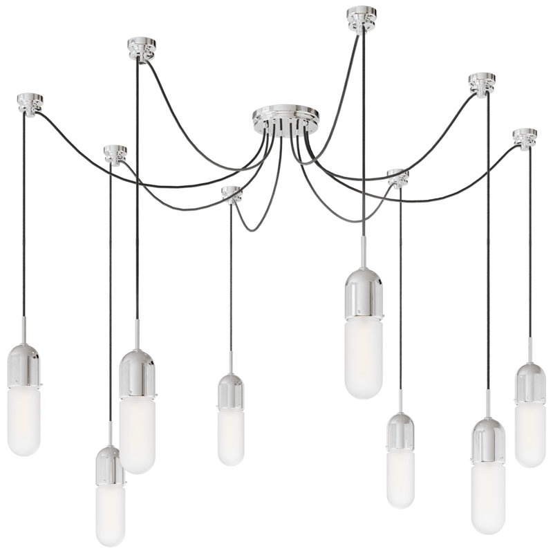 Junio 8 - Light Chandelier, Frosted, Polished Nickel