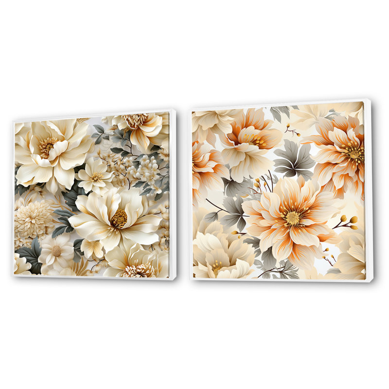 Avignon - ensemble de 2 collages carrés floraux, H 36 po x l 73 po, Cadre flottant blanc