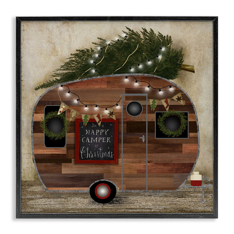 Joyeux campeur à la giclée de Noël par Beth Albert, Giclée encadrée noir minuit, H 17 po x l 17 po