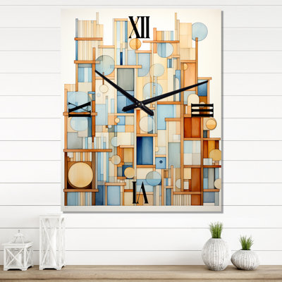 Paysage urbain abstrait urbain coucher de soleil urbain - horloge murale rétro géométrique moderne