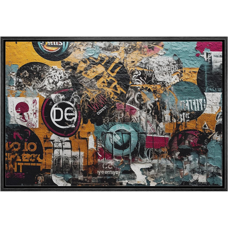 Symbole classique d'art de rue sur impression sur toile, H 16 po x l 24 po x P 1,5 po, Cadre flottant noir