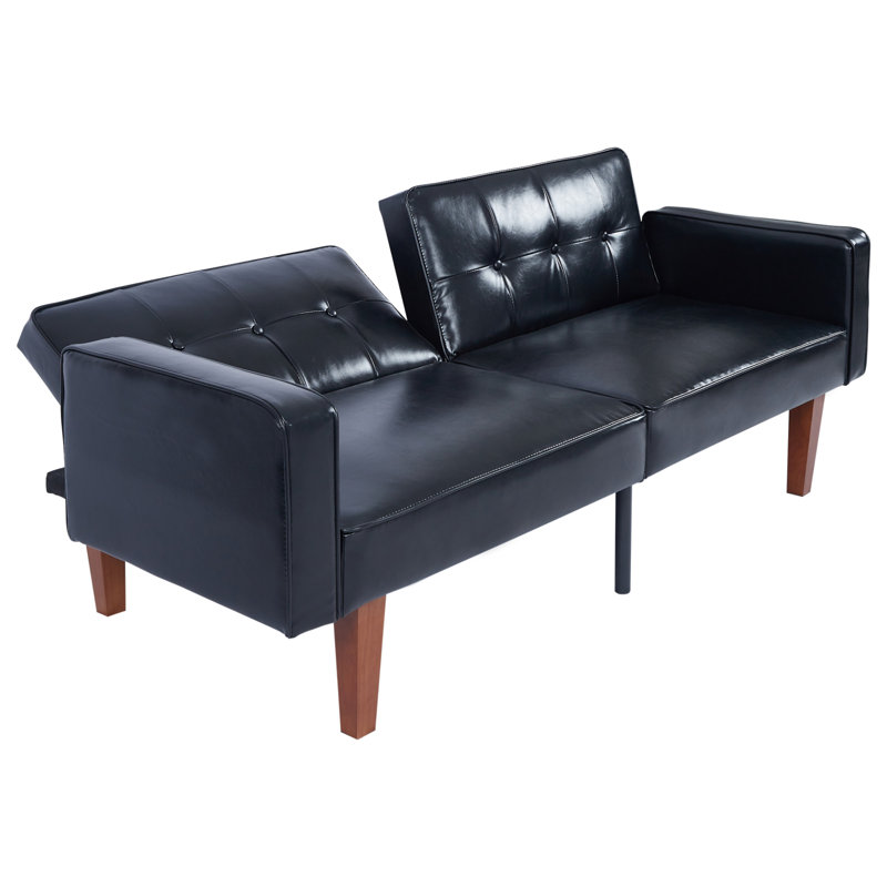 Canapé-lit futon à dossier inclinable en 3 positions de 173 cm (68,11 pouces)., Similicuir noir