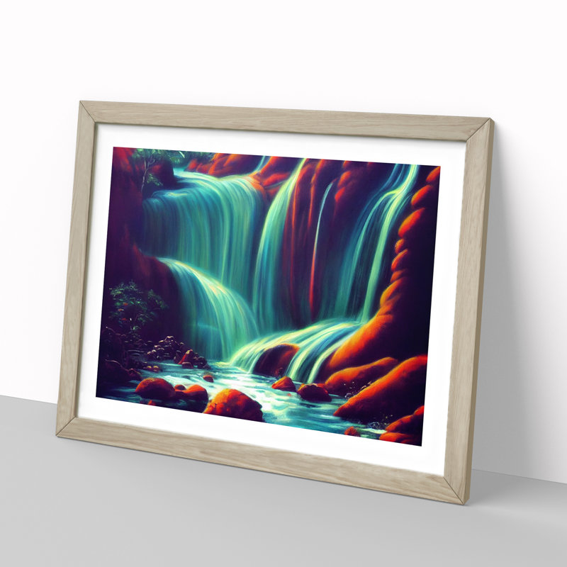Desirable Waterfall - Single Picture Frame Print, 46cm H x 64cm W x 2cm D, Oak