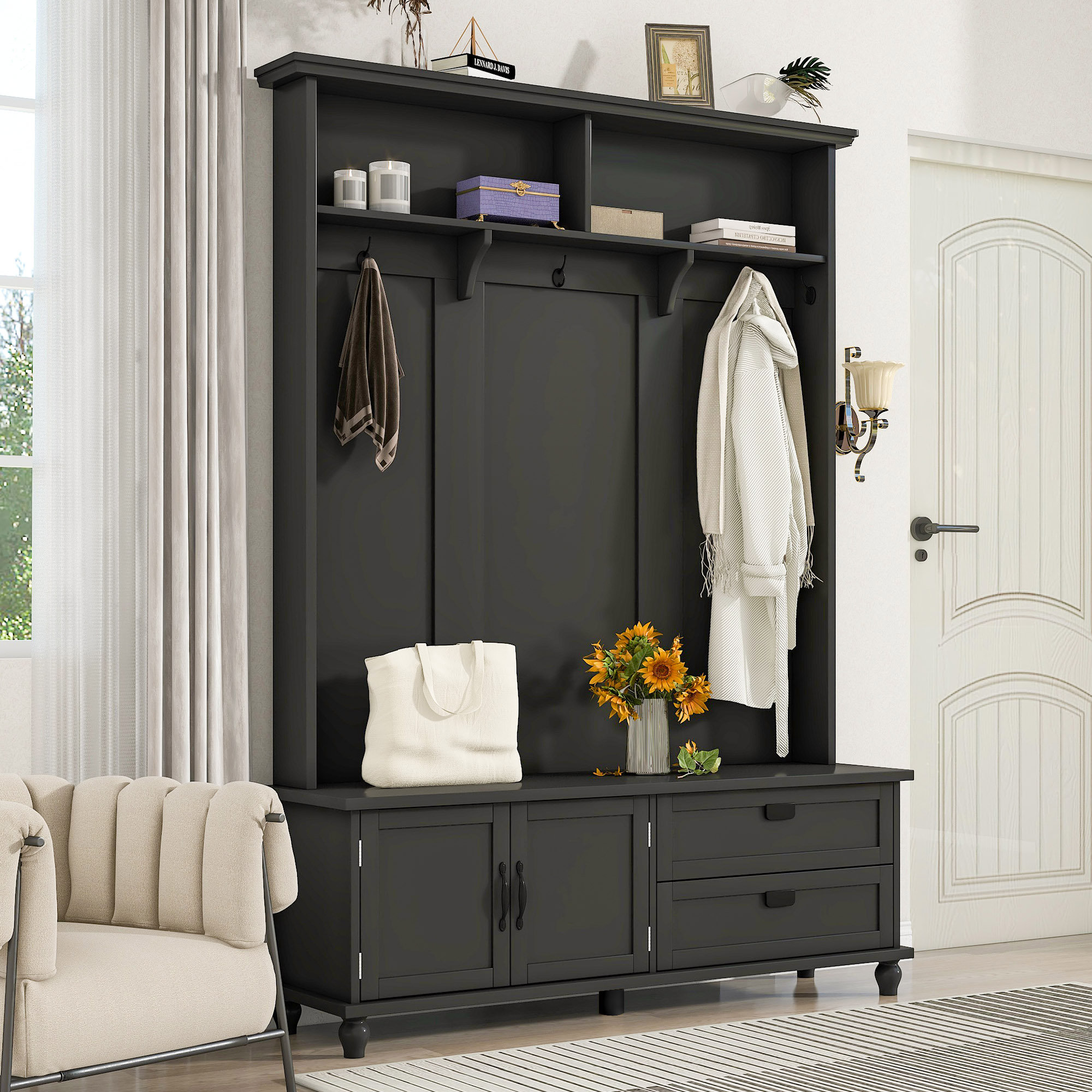 Alcott Hill Channahon Modern Style Hall Tree With Storage Cabinet For 