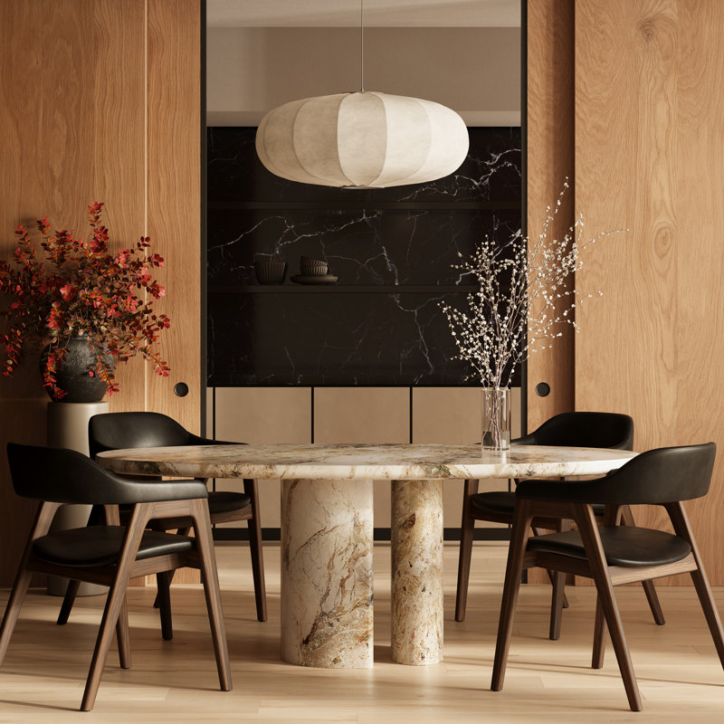 Lando Genuine Italian Leather Dining Chair, Black / Oak