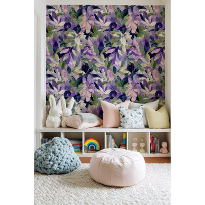Purple Botanical Wallpaper Watercolor Peel And Stick Floral Wall Mural