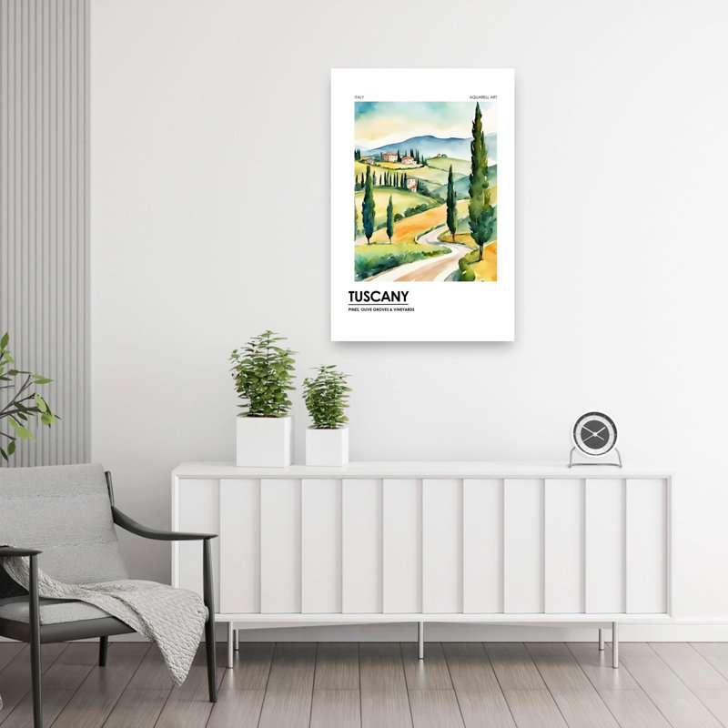 «Toscan Rolling Hills Peaceful Tranquil Abstract Cypress Landscape Nature», reproduction d'art murale, 36" H x 24" W