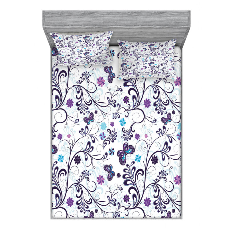 Microfiber Floral Sheet Set, Queen Sheet Set with Fitted Sheet