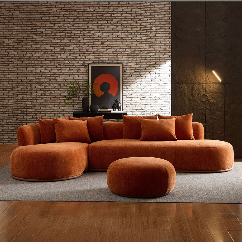 Canapé modulaire surdimensionné en L 134,63 po, Polyester orange