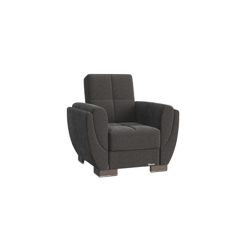 Jaliah Fabric Upholstered Convertible 3-in-1 Sleeper Arm Chair With Storage, Black Chenille