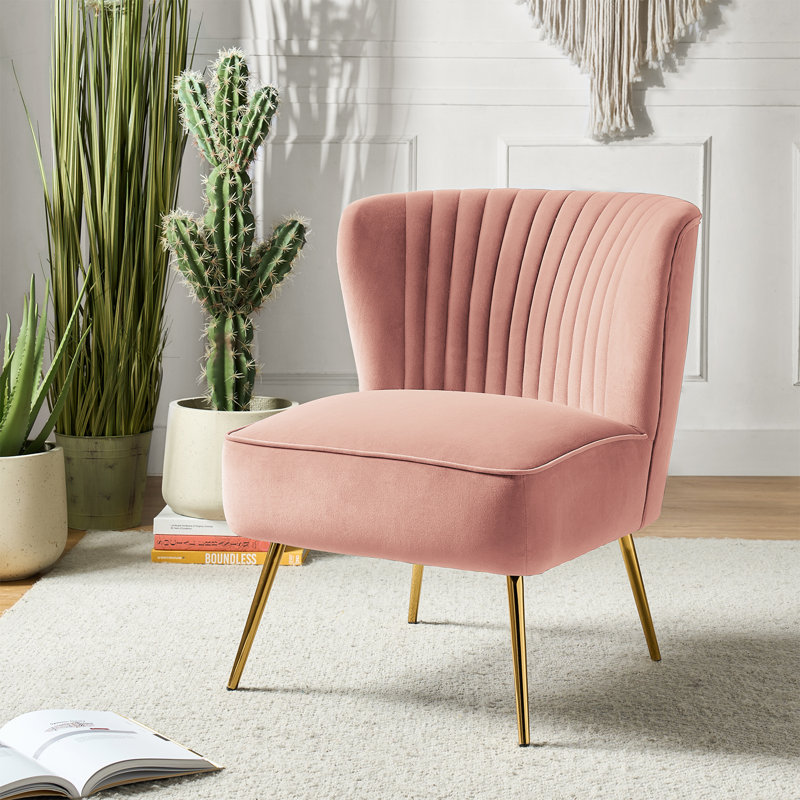Euclid Velvet Accent Chair with Metal Legs, Velours rose