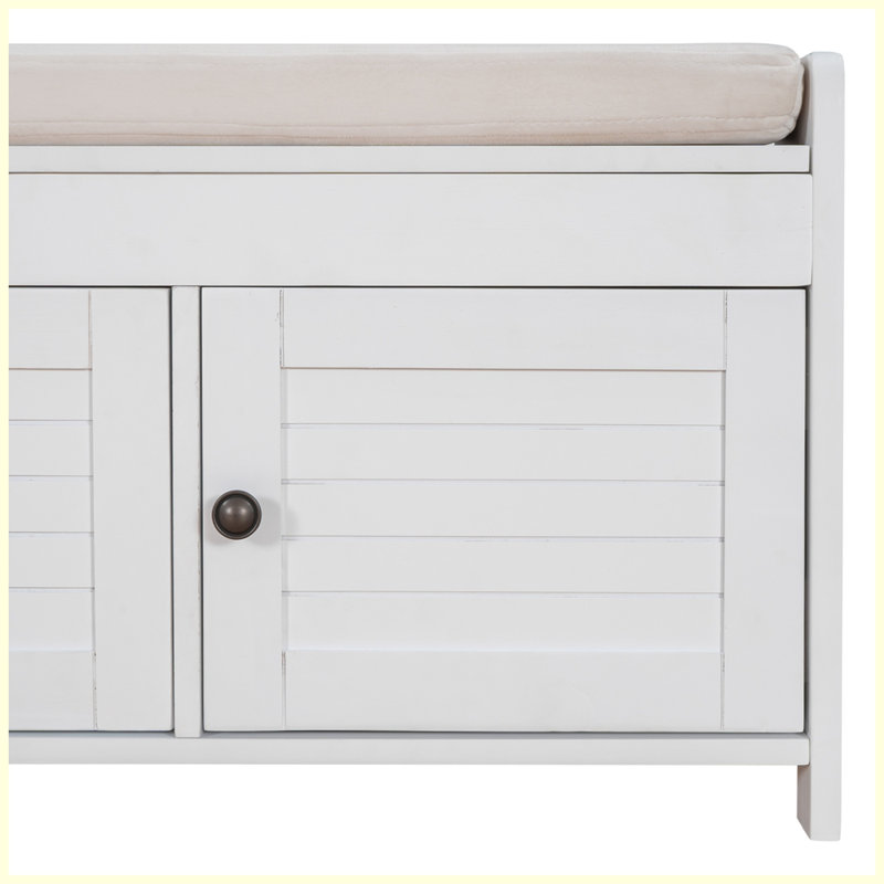 Banc à chaussures avec coussin amovible et espace de rangement caché, Blanc