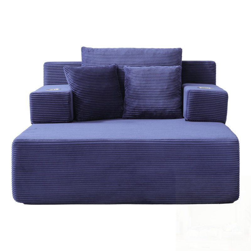 Chaise longue en velours côtelé luxueux avec 3 coussins, canapé-lit convertible avec poche de rangement, conception sans cadre et mousse de compression pour les petits espaces