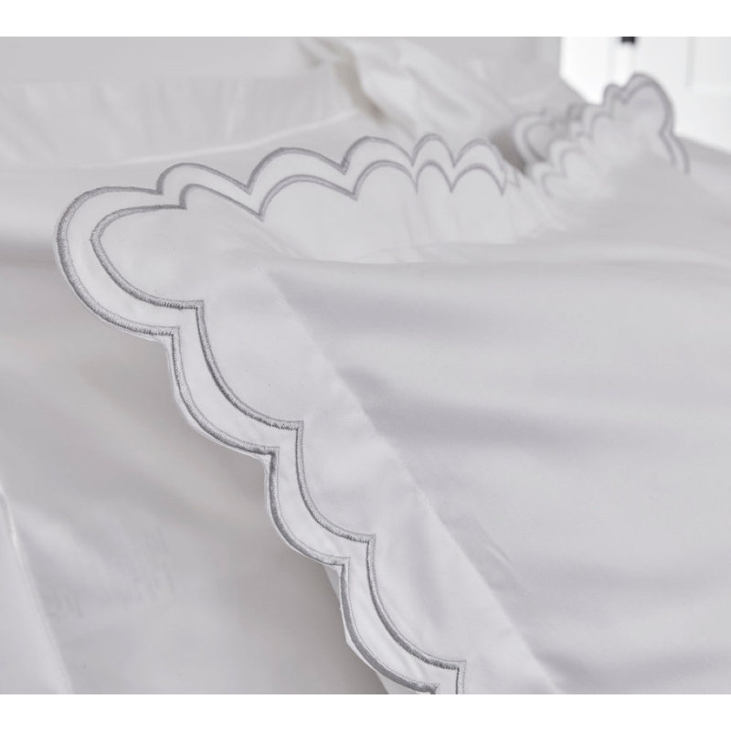 Scallop Edge Luxury Pillowcase Pair, White/Silver, Standard Pillowcase
