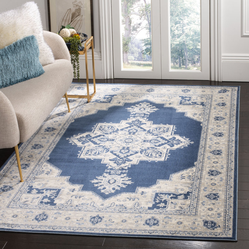 Aurelle Oriental Navy/Creme Area Rug, Rectangle 10' x 13'