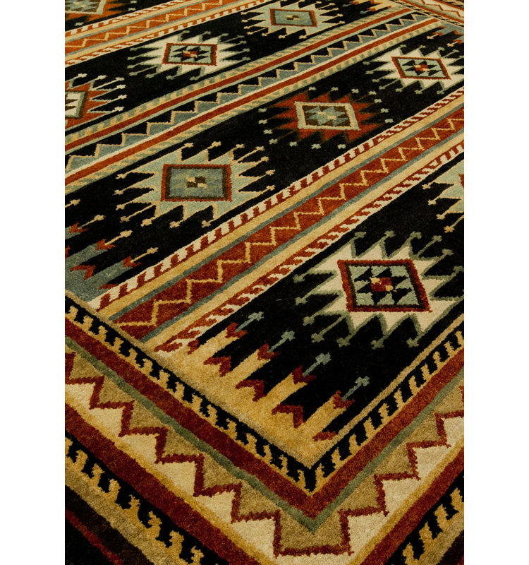 Wool Southwestern Area Rug in Black, Rectangle 2' x 3'