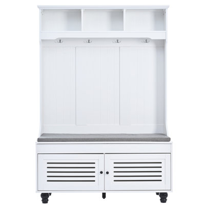 U-Can 5-In-1 Entryway Bench With Shutter-Shaped Doors