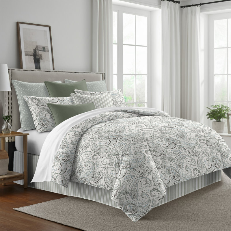 Paisley Seafoam Cotton Coverlet Set, Twin Coverlet + 7 Additional Pieces
