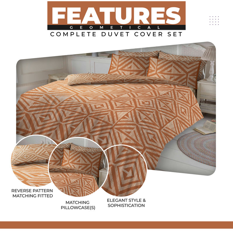 Cotton Blend Geometric Duvet Cover with Pillowcases, Double Duvet Cover + 2 Standard Pillowcases