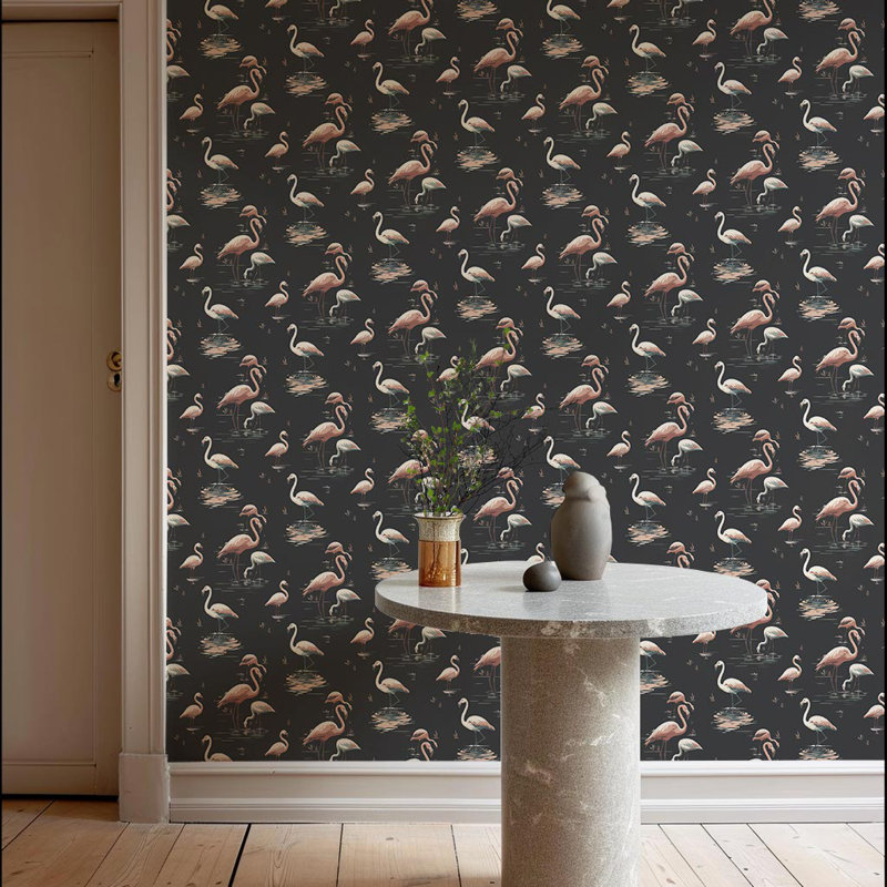 Flamingo - Black Sand Wallpaper, Black, Self-adhesive