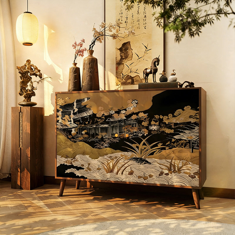 Armoire de rangement artistique en bois massif