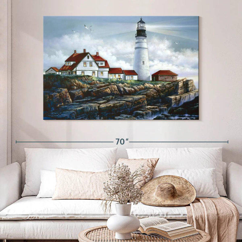 Lit Portland Head Lighthouse, 34" H x 51" W