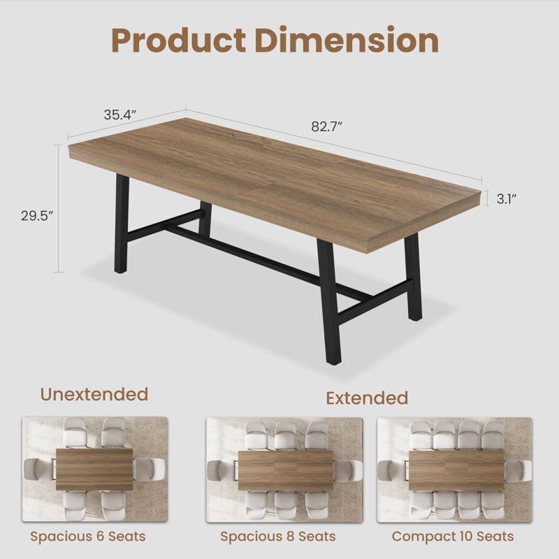 Table de salle à manger extensible 63 "à 83" pour 6 à 8 personnes - Table rectangulaire avec structure en métal robuste, pour la salle à manger, la cuisine et les fêtes