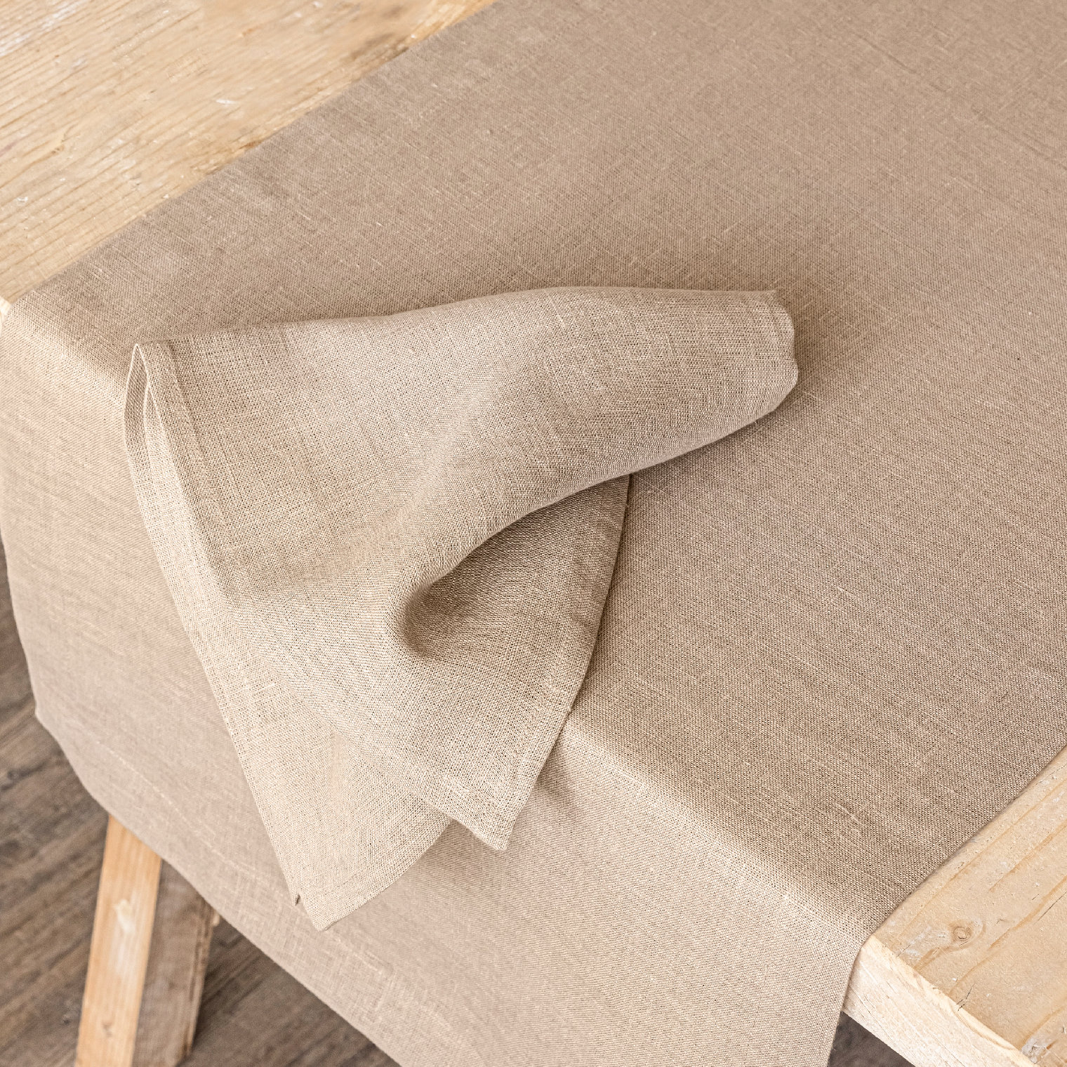 Linen Table Runnner, 18" W x 90" L, Tan