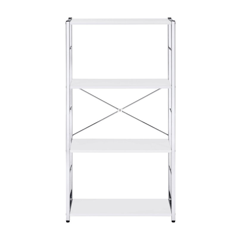 White And Chrome 4-Tier Rectangular Bookshelf, White/Silver