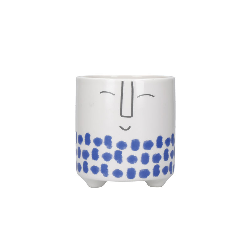 KitchenCraft Happy Face Planter, Dolomite, White / Blue