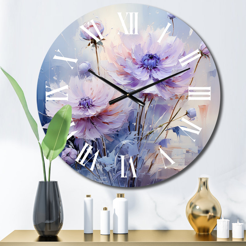 Horloge murale florale mauve à motif romantique IV, Moyenne