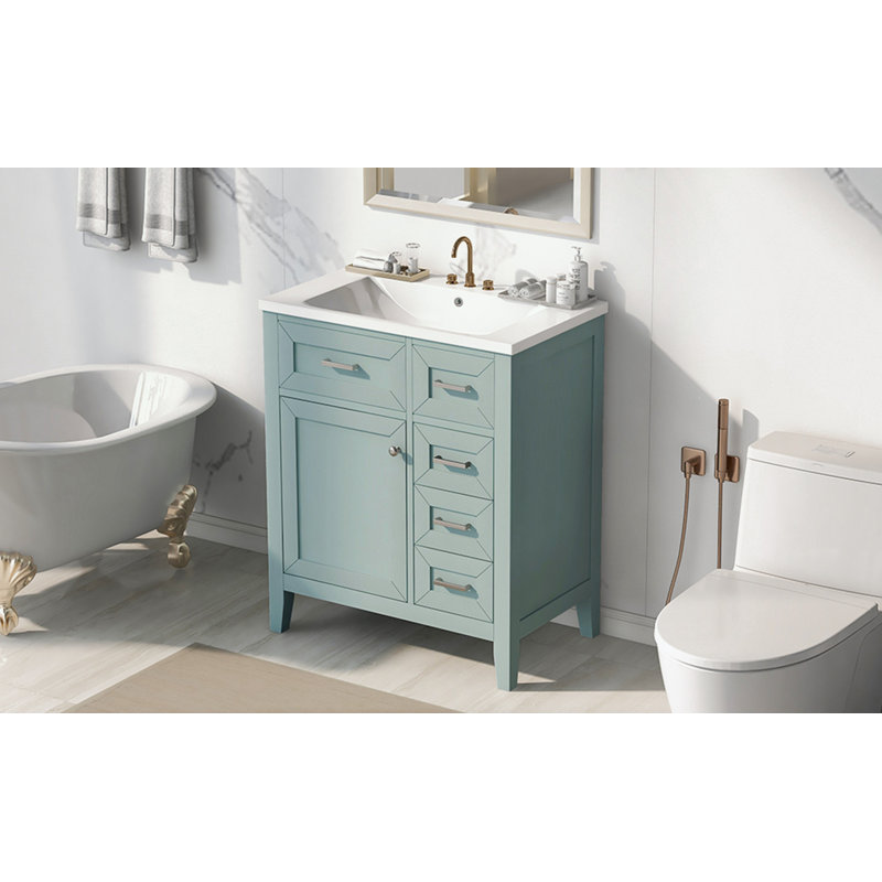 Taneal 30" Single Bathroom Vanity with Ceramic Sink Combo, Bathroom Vanity with Drawers, Solid Frame and MDF Board, Green