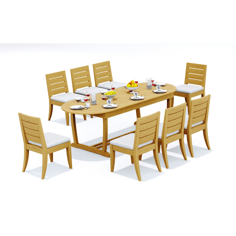 Ensemble de salle à manger en bois de teck de qualité A de 7 pièces Seats: table à pieds à tréteaux et fauteuils Carleton # 11AT2306